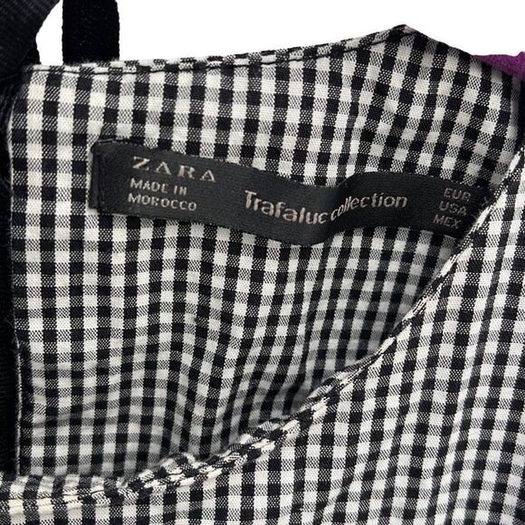 Zara Women's Shift Dress Shift Dress Ruffled Trim Mini Black White Check Size XS - Picture 7 of 10